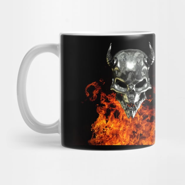 Chrome Demon Skull with Fire by ColorFlowCreations